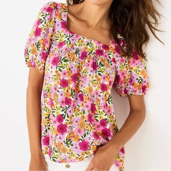 Draper James Tops - Draper James RSVP Pink Floral Square Neck Blouse